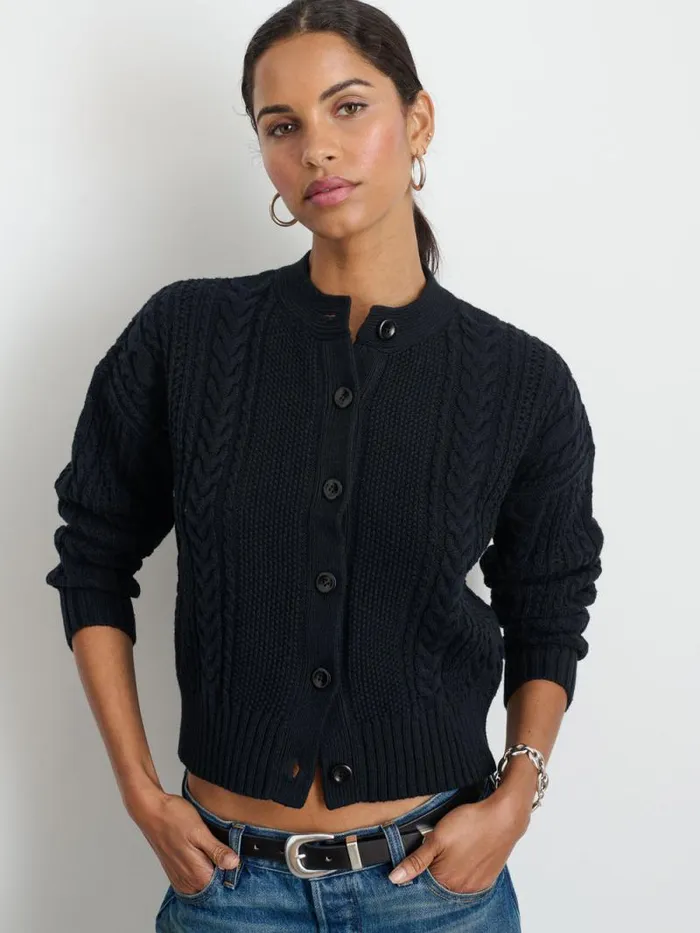 Cable Knit Nico Chunky Cardigan Black Women Alex Mill Sweaters