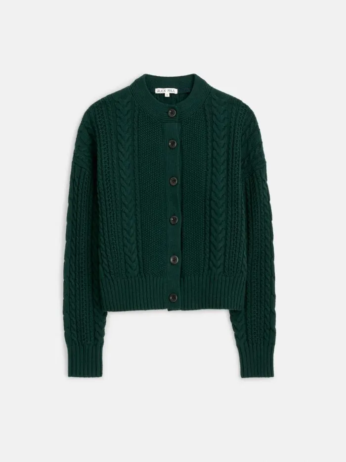 Cable Knit Nico Chunky Cardigan Evergreen Women Alex Mill Sweaters