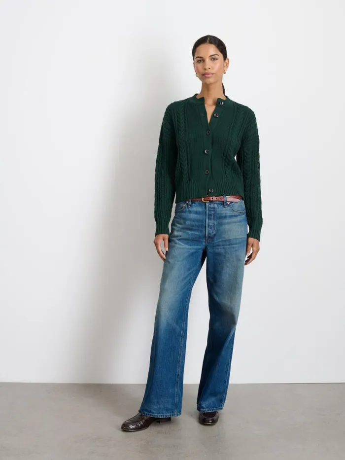 Cable Knit Nico Chunky Cardigan Evergreen Women Alex Mill Sweaters