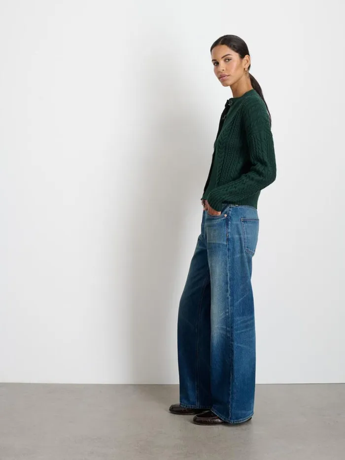 Cable Knit Nico Chunky Cardigan Evergreen Women Alex Mill Sweaters