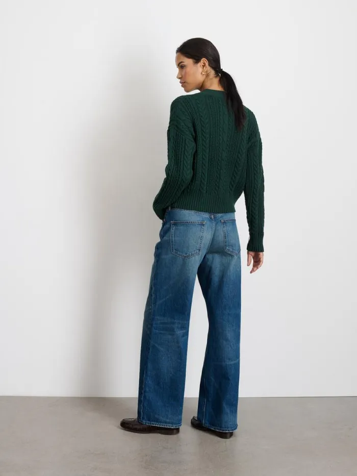 Cable Knit Nico Chunky Cardigan Evergreen Women Alex Mill Sweaters