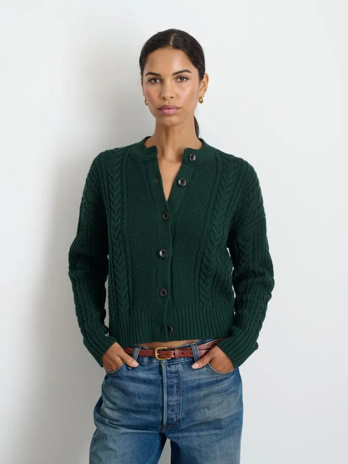 Cable Knit Nico Chunky Cardigan Evergreen Women Alex Mill Sweaters