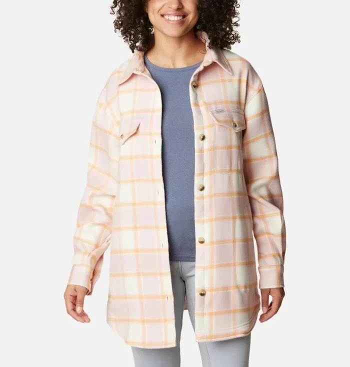 Calico Basin Shirt Jacket Sunset Peach Buffalo Ombre Womens Columbia Sportswear Long Sleeve Calico Basin Shirt Jacket Sunset Peach Buffalo Ombre Womens Columbia Sportswear Long Sleeve