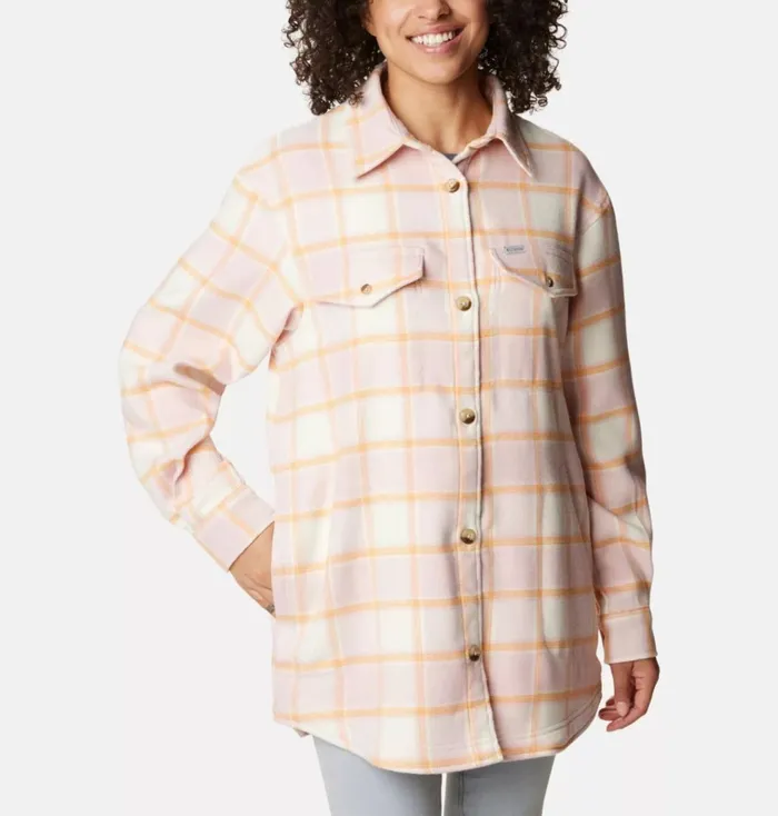 Calico Basin Shirt Jacket Sunset Peach Buffalo Ombre Womens Columbia Sportswear Long Sleeve Calico Basin Shirt Jacket Sunset Peach Buffalo Ombre Womens Columbia Sportswear Long Sleeve