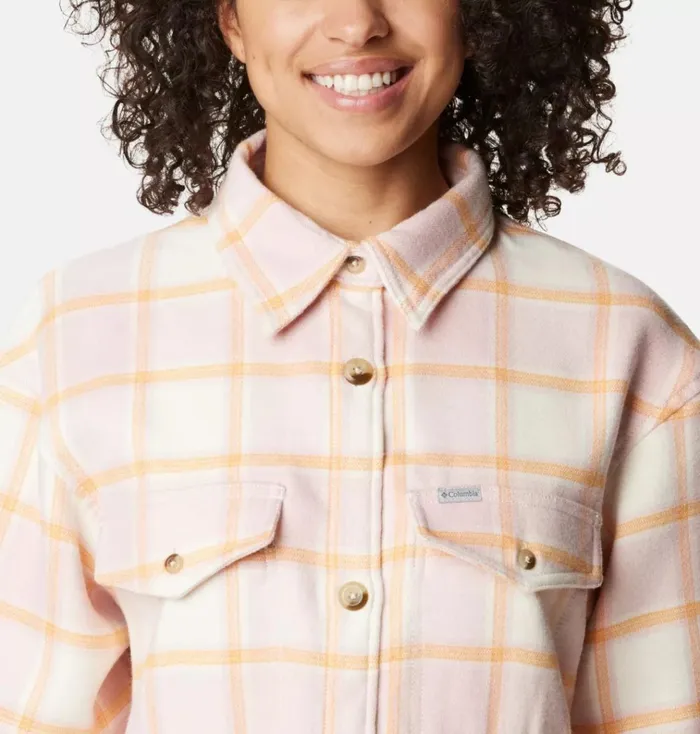 Calico Basin Shirt Jacket Sunset Peach Buffalo Ombre Womens Columbia Sportswear Long Sleeve Calico Basin Shirt Jacket Sunset Peach Buffalo Ombre Womens Columbia Sportswear Long Sleeve