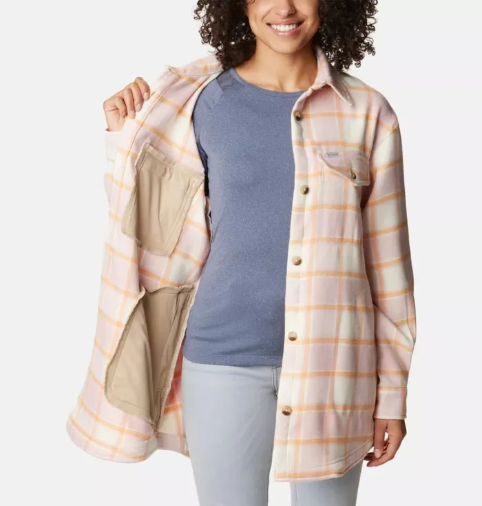 Calico Basin Shirt Jacket Sunset Peach Buffalo Ombre Womens Columbia Sportswear Long Sleeve Calico Basin Shirt Jacket Sunset Peach Buffalo Ombre Womens Columbia Sportswear Long Sleeve