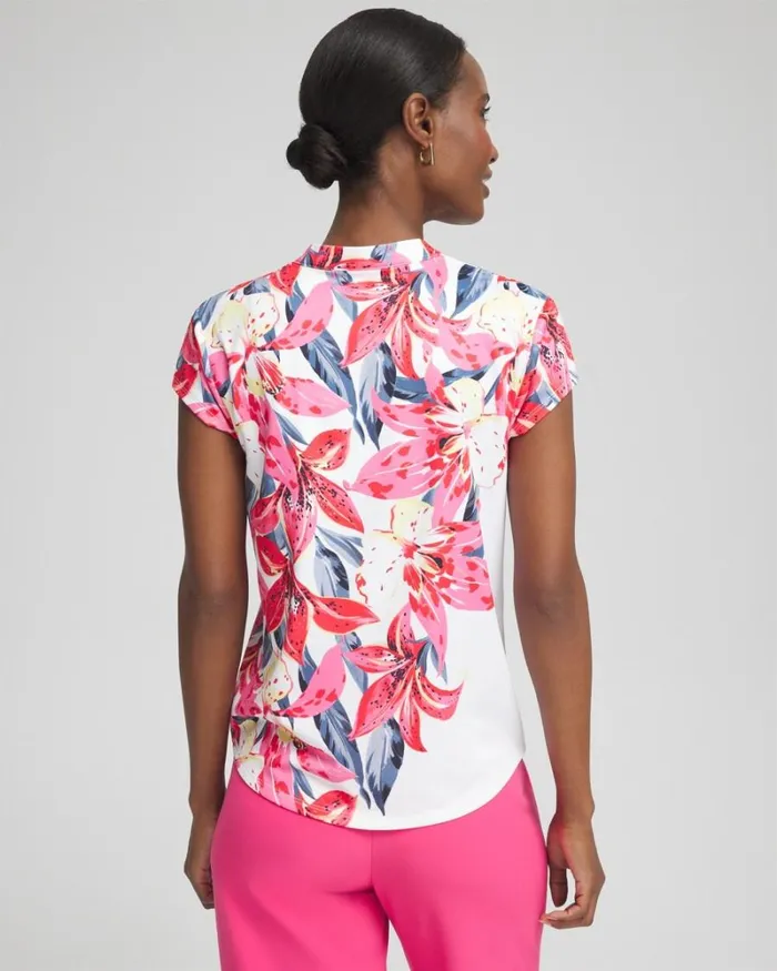 Chico039s Activewear Zenergy UPF Floral Cap Sleeve Polo Pink Bromeliad 8211 Clothing Chico039s Activewear Zenergy UPF Floral Cap Sleeve Polo Pink Bromeliad 8211 Clothing