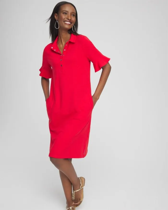 Chico039s Activewear Zenergy UPF Ruffle Sleeve Polo Dress Madeira Red 8211 Clothing Chico039s Activewear Zenergy UPF Ruffle Sleeve Polo Dress Madeira Red 8211 Clothing