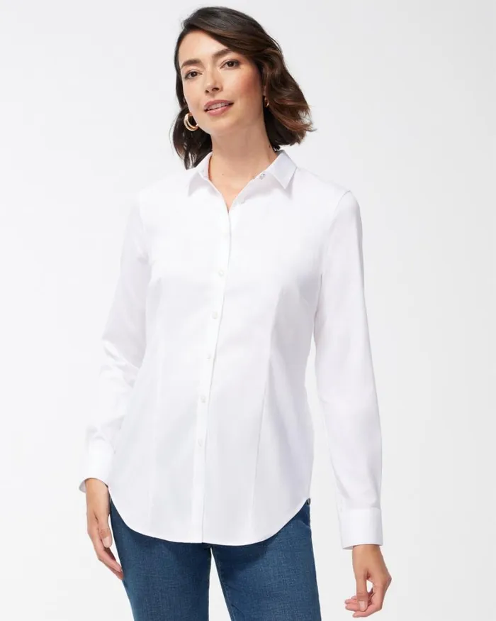 Chico039s Blouses and Shirts NoIron Fitted Stretch Shirt Optic White 8211 Clothing