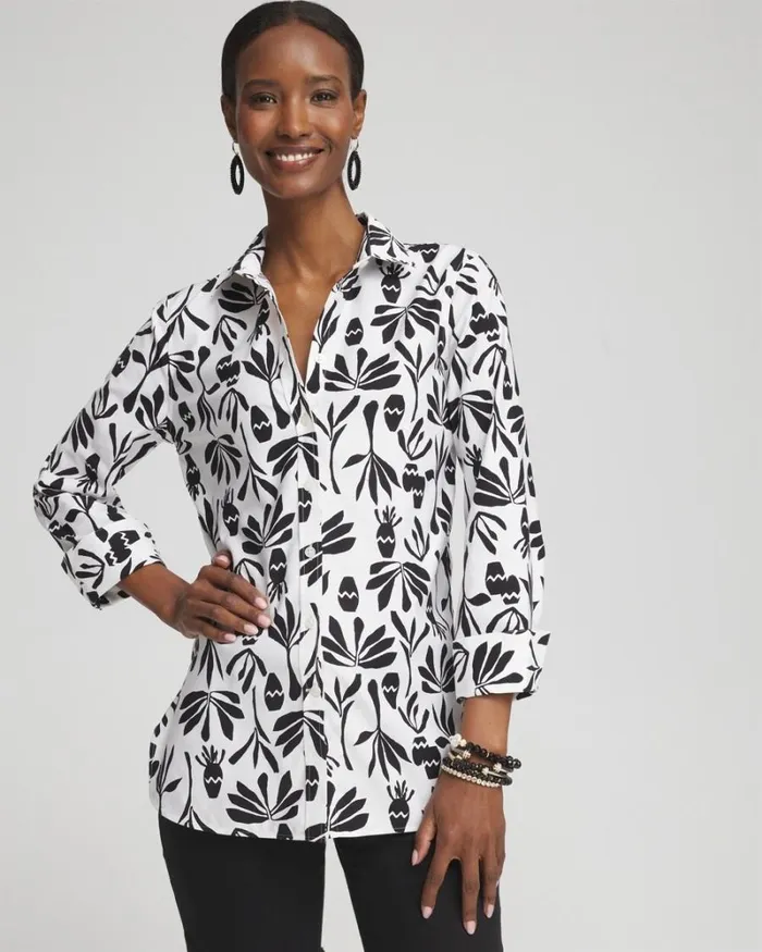Chico039s Blouses and Shirts No Iron Stretch Pottery Shirt Optic Whiteblack 8211 Clothing Chico039s Blouses and Shirts No Iron Stretch Pottery Shirt Optic Whiteblack 8211 Clothing