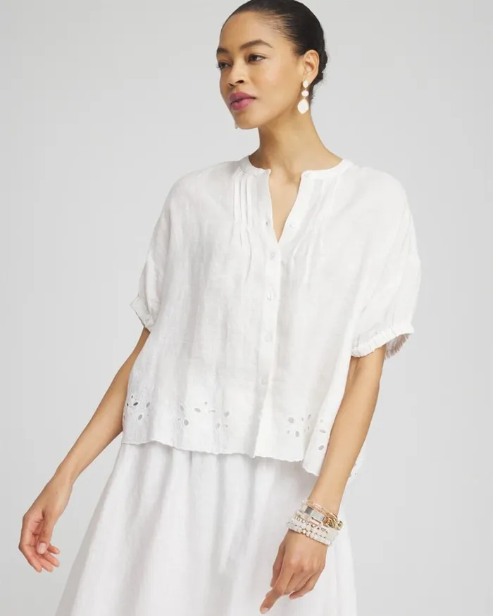Chico039s Blouses and Shirts Pintuck Dolman Sleeve Linen Shirt Alabaster 8211 Clothing