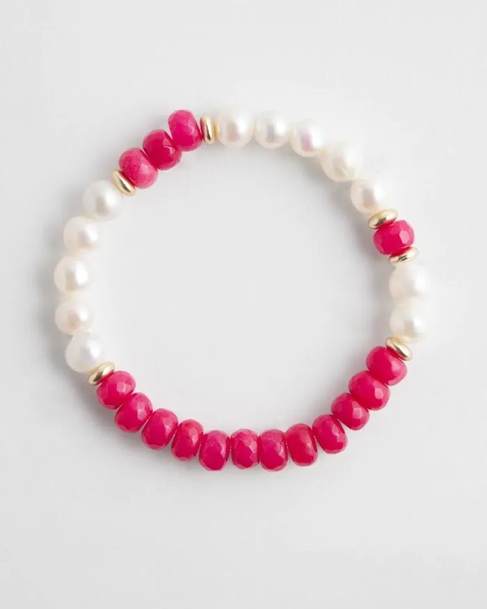 Chico039s Bracelets Jade and Fresh Water Pearl Stretch Bracelet Pink Bromeliad 8211 Shoes and Accessories