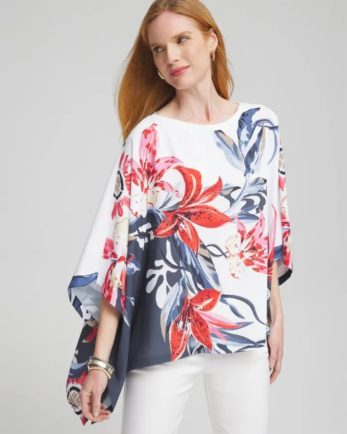 Chico039s Ponchos and Ruanas Floral Poncho Classic Navy 8211 Shoes and Accessories