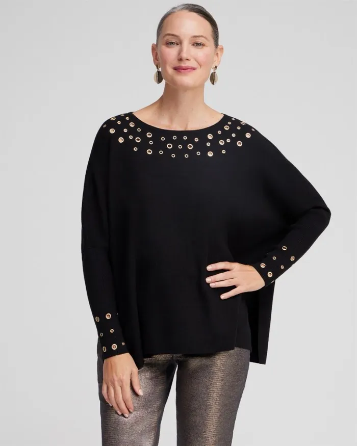 Chico039s Ponchos and Ruanas Grommet Detail Sweater Poncho Black 8211 Shoes and Accessories Chico039s Ponchos and Ruanas Grommet Detail Sweater Poncho Black 8211 Shoes and Accessories