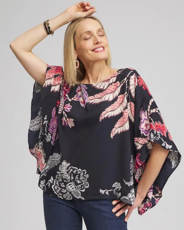 Chico039s Ponchos and Ruanas Ruffle Detail Floral Poncho Classic Navy 8211 Shoes and Accessories Chico039s Ponchos and Ruanas Ruffle Detail Floral Poncho Classic Navy 8211 Shoes and Accessories