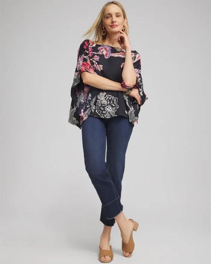 Chico039s Ponchos and Ruanas Ruffle Detail Floral Poncho Classic Navy 8211 Shoes and Accessories Chico039s Ponchos and Ruanas Ruffle Detail Floral Poncho Classic Navy 8211 Shoes and Accessories