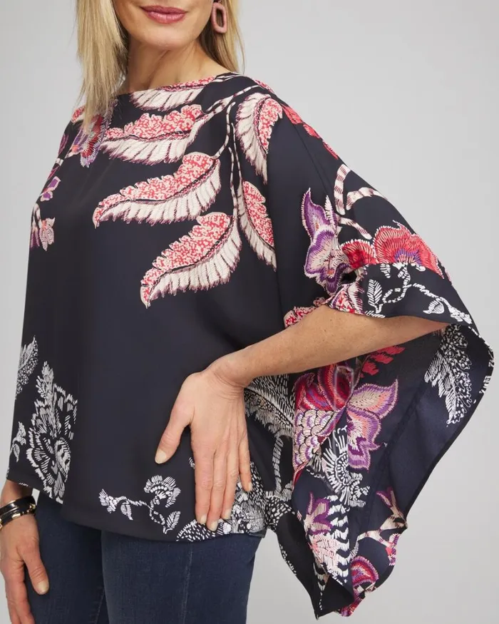 Chico039s Ponchos and Ruanas Ruffle Detail Floral Poncho Classic Navy 8211 Shoes and Accessories Chico039s Ponchos and Ruanas Ruffle Detail Floral Poncho Classic Navy 8211 Shoes and Accessories