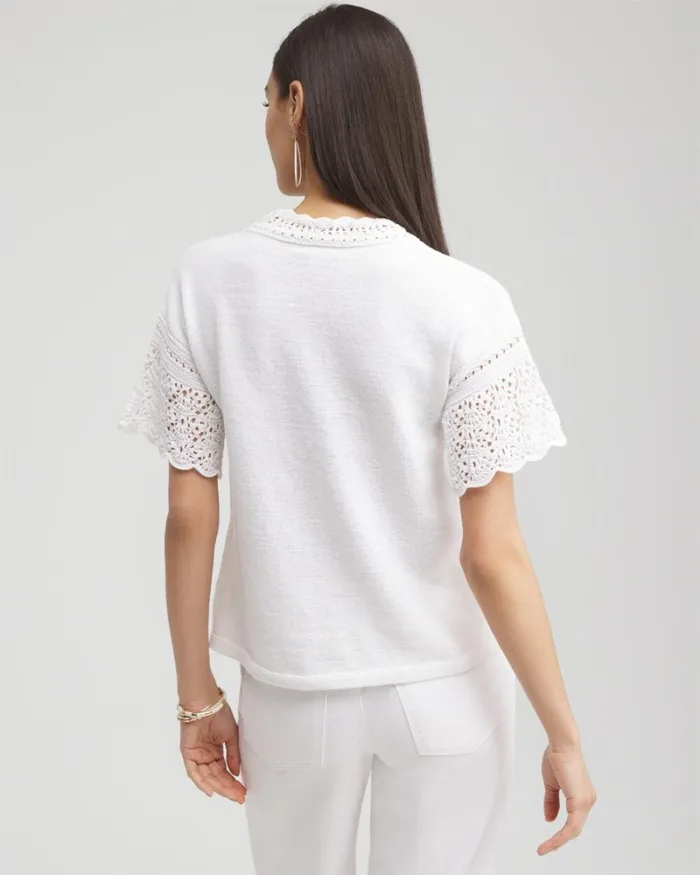 Chico039s Sweaters Pointelle Knit Pullover Sweater Alabaster 8211 Clothing