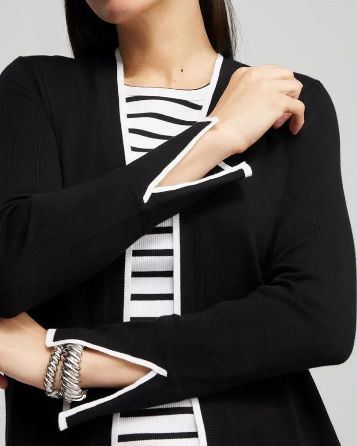 Chico039s Sweaters Spun Rayon Contrast Trim Cardigan Black 8211 Clothing
