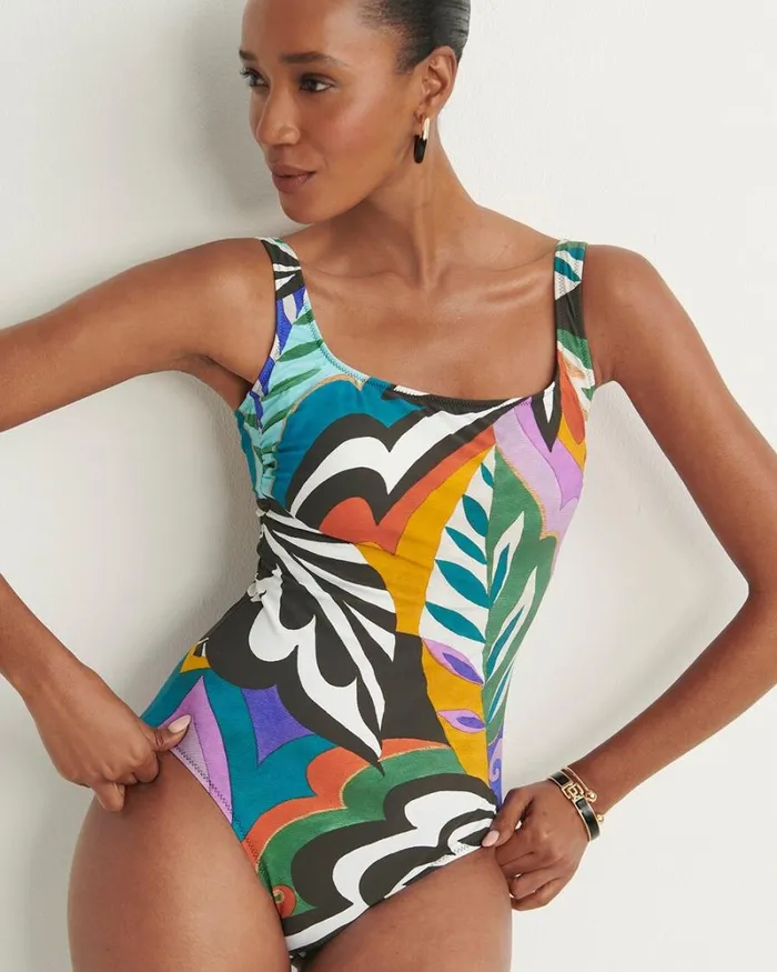 Chico039s Swim Gottex Print Square Neck One Piece Swimsuit Multi 8211 Clothing