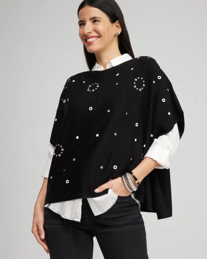 Chico039s Tops Embellished Poncho Black 8211 Clothing