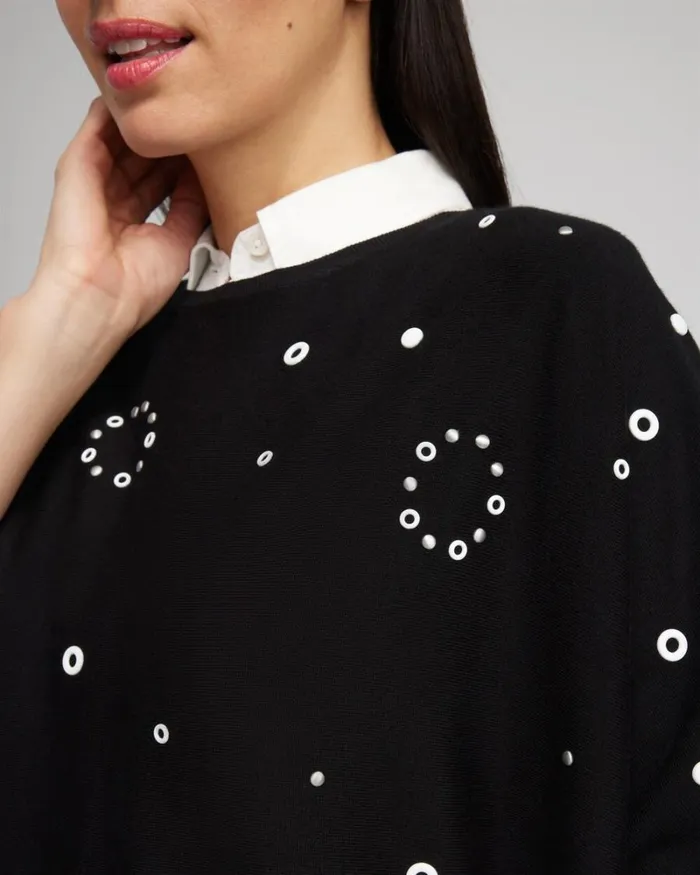 Chico039s Tops Embellished Poncho Black 8211 Clothing