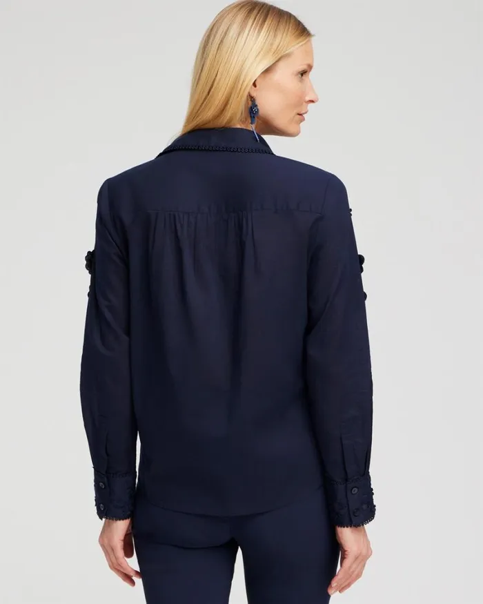 Chico039s Tops Floral Applique Blouse Classic Navy 8211 Clothing
