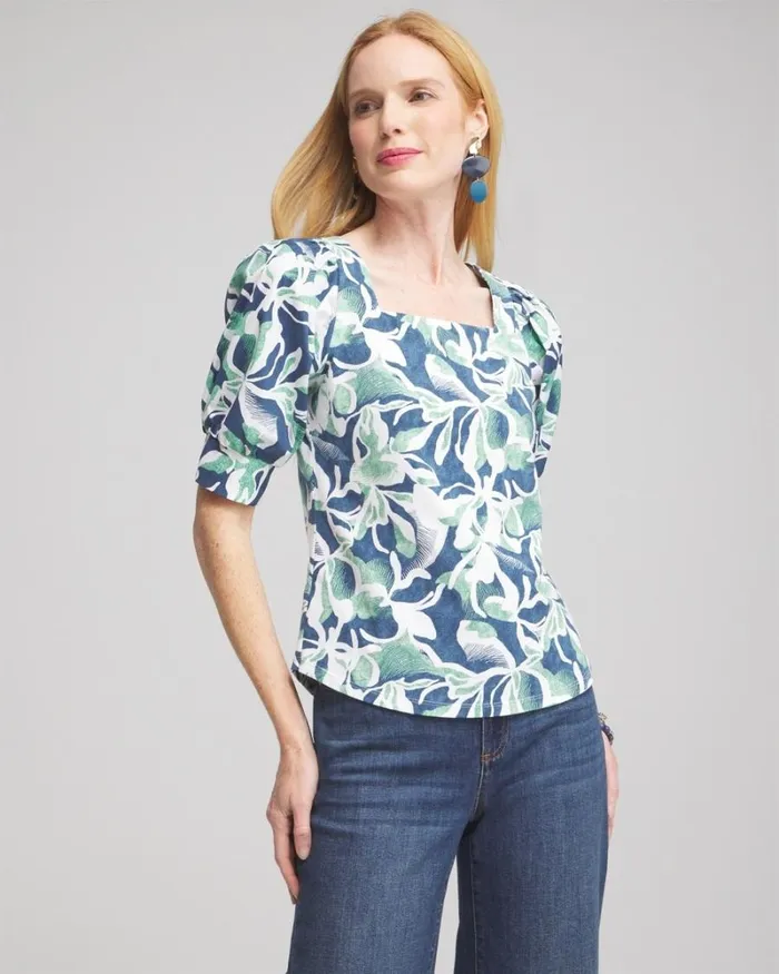 Chico039s Tops Floral Square Neck Top Twisted Ivy 8211 Clothing