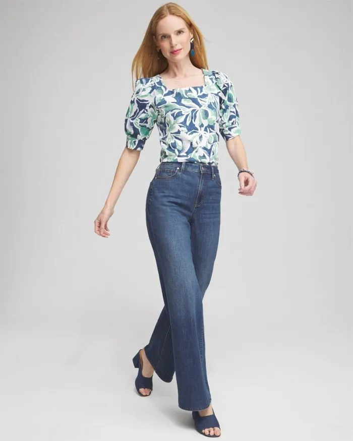Chico039s Tops Floral Square Neck Top Twisted Ivy 8211 Clothing
