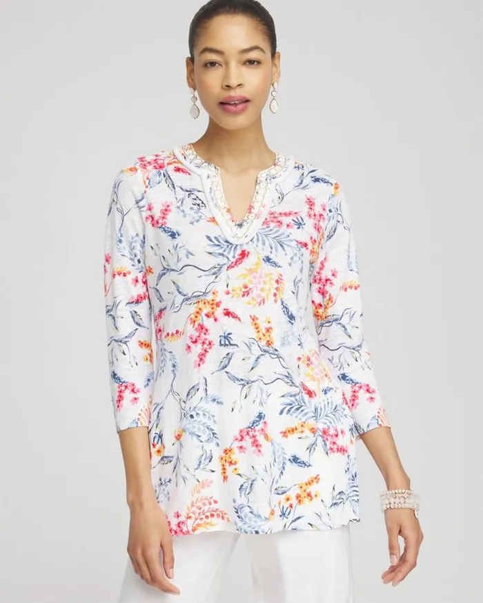 Chico039s Tops Linen Nautical Embellished Tunic Watermelon Punch 8211 Clothing