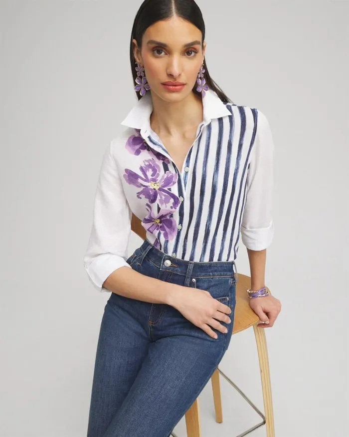 Chico039s Tops No Iron Linen Mixed Print Tunic Parisian Purple 8211 Clothing Chico039s Tops No Iron Linen Mixed Print Tunic Parisian Purple 8211 Clothing