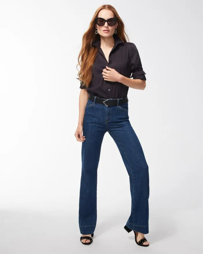 Chico039s Tops NoIron Stretch Shirt Black 8211 Clothing