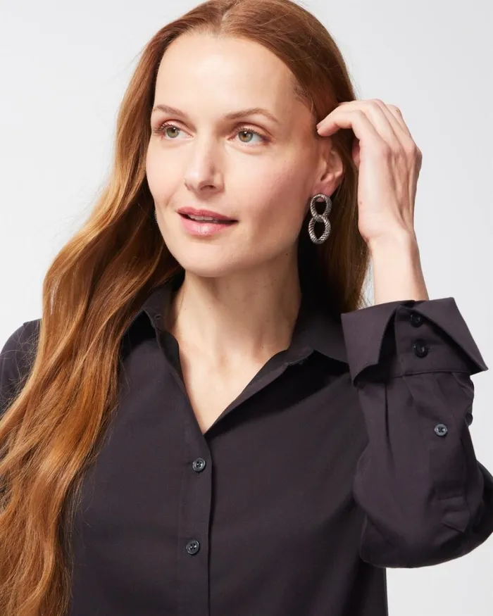 Chico039s Tops NoIron Stretch Shirt Black 8211 Clothing