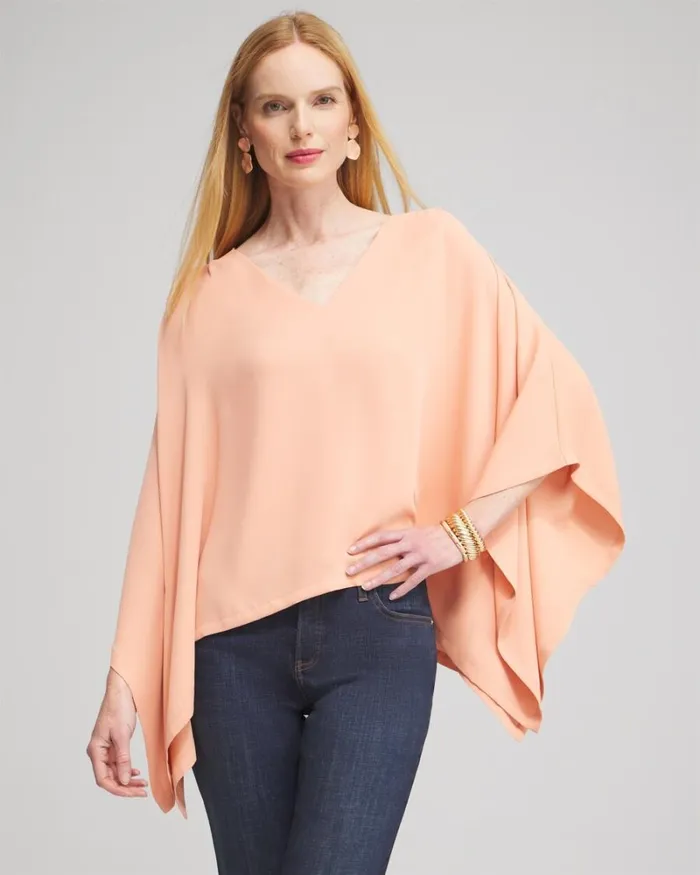 Chico039s Tops Pleated Vneck Poncho Pink Clay 8211 Clothing