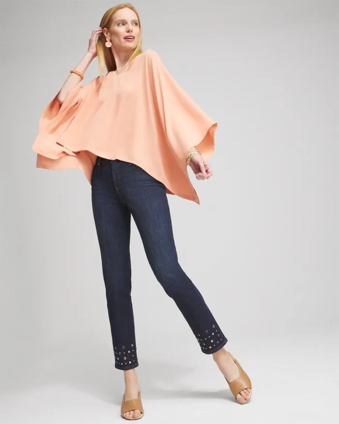 Chico039s Tops Pleated Vneck Poncho Pink Clay 8211 Clothing