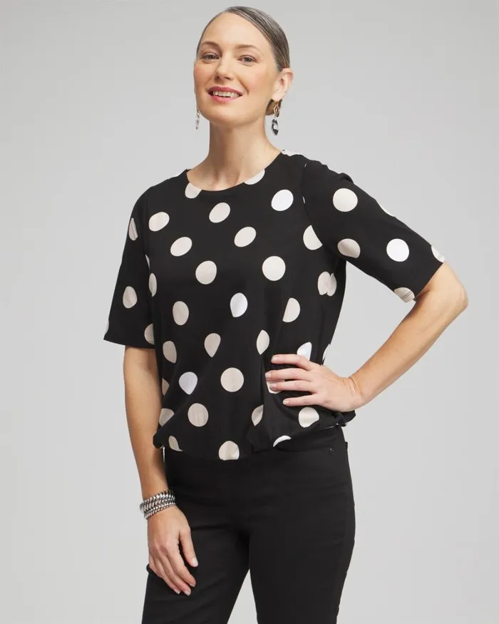 Chico039s Tops Polka Dot Bubble Hem Top Black 8211 Clothing