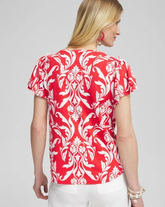 Chico039s Tops Red Ruffle Sleeve Tee Watermelon Punch 8211 Clothing