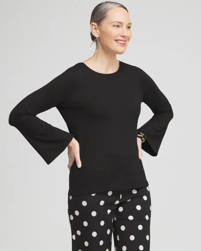 Chico039s Tops Touch Of Cool Dots Flare Tee Black 8211 Clothing