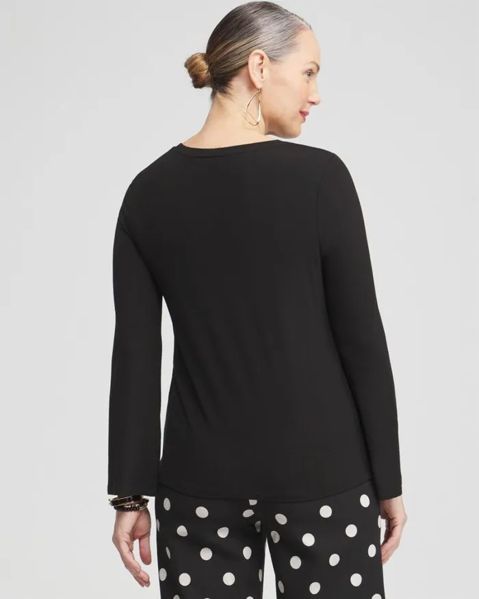 Chico039s Tops Touch Of Cool Dots Flare Tee Black 8211 Clothing