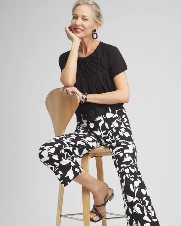 Chico039s Tops Touch Of Cool Smocked Top Black 8211 Clothing
