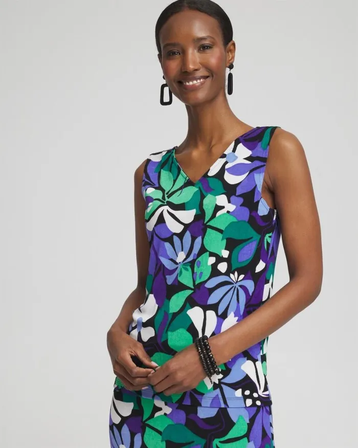 Chico039s Tops Travelers Floral Reversible Tank Purple Nightshade 8211 Clothing