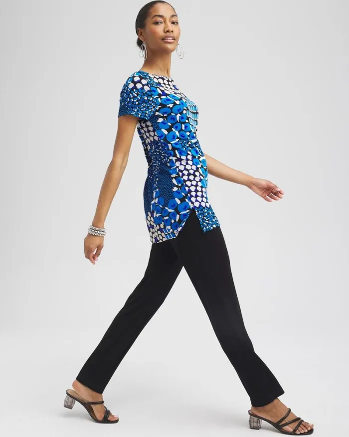 Chico039s Tops Travelers Mixed Dots Tunic Intense Azure 8211 Clothing