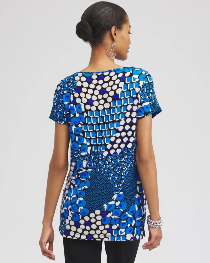 Chico039s Tops Travelers Mixed Dots Tunic Intense Azure 8211 Clothing
