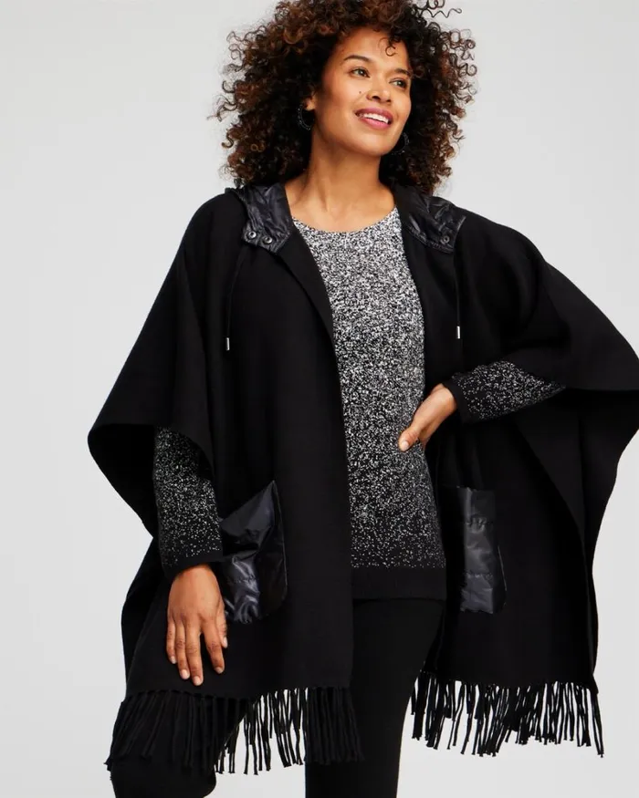Chico039s Tops Zenergy Luxe Cashmere Blend Quilted Poncho Black 8211 Clothing