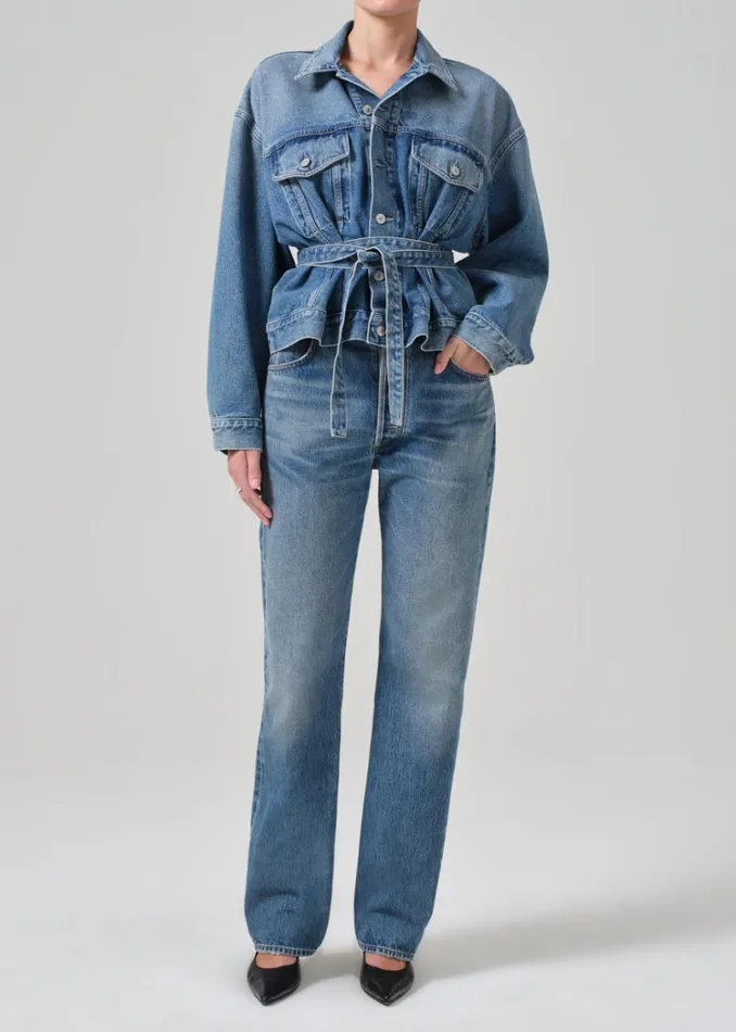 Citizens Of Humanity Leela Belted Denim Peplum Jacket In Cabazon Women Jackets and Coats