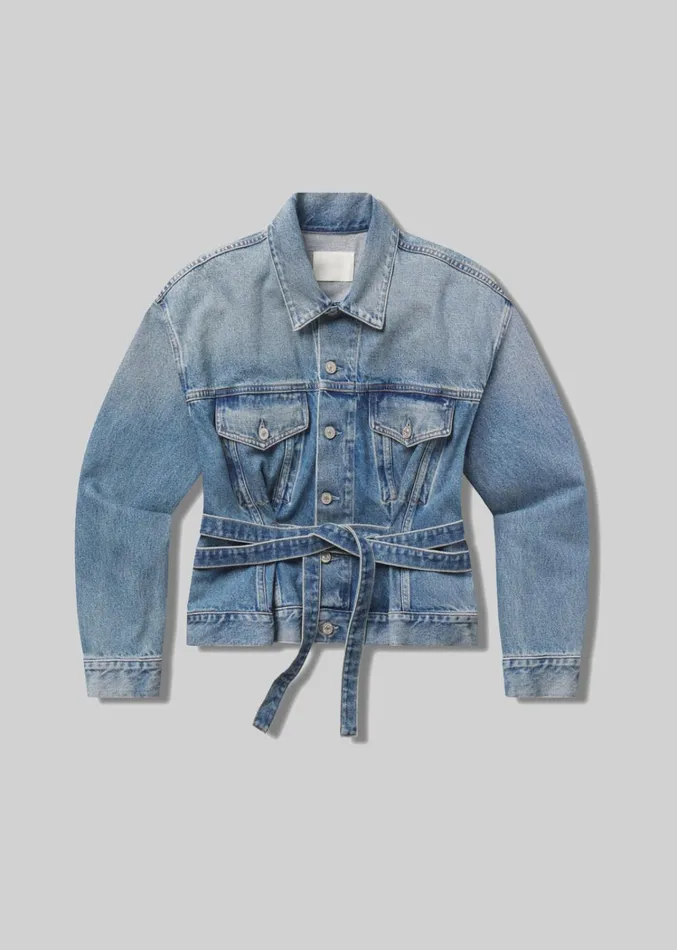 Citizens Of Humanity Leela Belted Denim Peplum Jacket In Cabazon Women Jackets and Coats