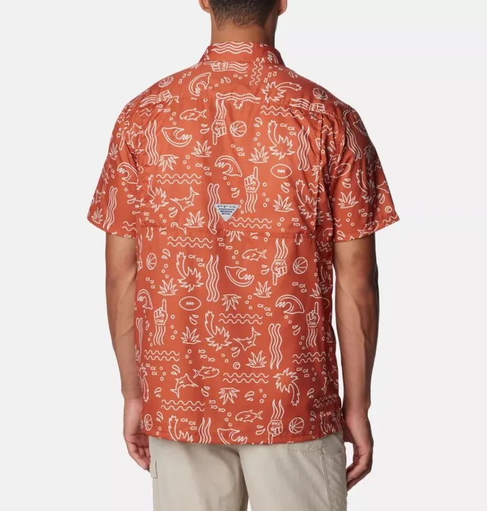 Collegiate PFG Super Slack Tide Shirt 8211 Texas Tex 8211 Cedar Fish Fan Print Mens Columbia Sportswear Short Sleeve Collegiate PFG Super Slack Tide Shirt 8211 Texas Tex 8211 Cedar Fish Fan Print Mens Columbia Sportswear Short Sleeve