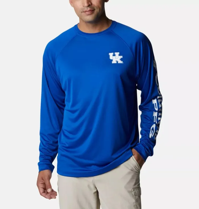 Collegiate PFG Terminal Tackle Long Sleeve Shirt 8211 Kentucky Uk 8211 Azul White Mens Columbia Sportswear Long Sleeve Collegiate PFG Terminal Tackle Long Sleeve Shirt 8211 Kentucky Uk 8211 Azul White Mens Columbia Sportswear Long Sleeve