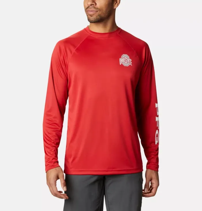Collegiate PFG Terminal Tackle Long Sleeve Shirt 8211 Ohio State Os 8211 Intense Red White Mens Columbia Sportswear Long Sleeve Collegiate PFG Terminal Tackle Long Sleeve Shirt 8211 Ohio State Os 8211 Intense Red White Mens Columbia Sportswear Long Sleeve