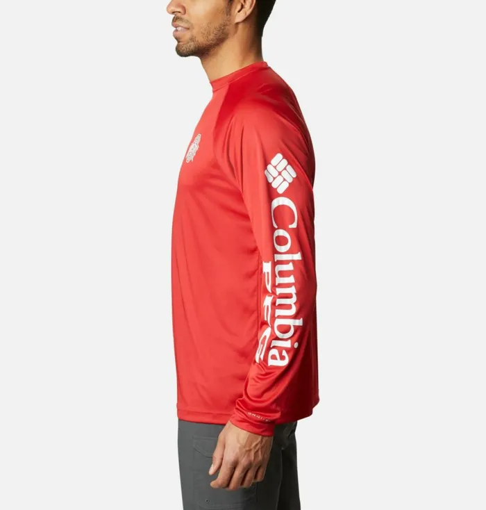 Collegiate PFG Terminal Tackle Long Sleeve Shirt 8211 Ohio State Os 8211 Intense Red White Mens Columbia Sportswear Long Sleeve Collegiate PFG Terminal Tackle Long Sleeve Shirt 8211 Ohio State Os 8211 Intense Red White Mens Columbia Sportswear Long Sleeve